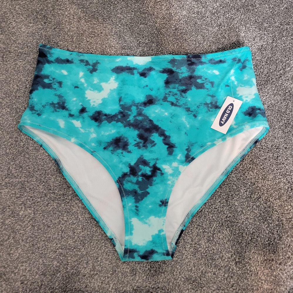 Blue Tie Dye High Waisted Bikini Bottom